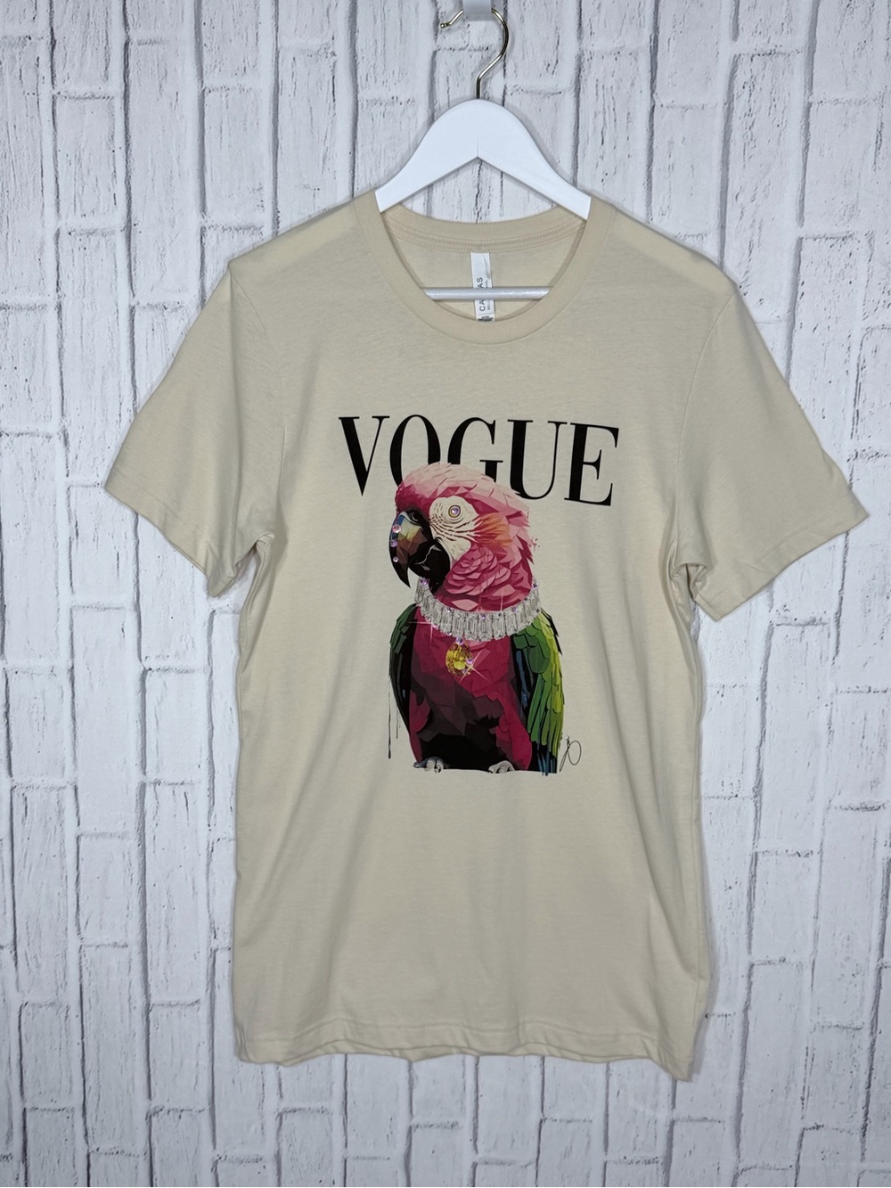 🦜💎 Vogue Glam Parrot Rhinestone Bling Graphic Tee M